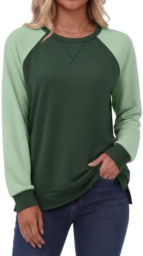 Sweatshirt for Women Crewneck Long Sleeve Tops Green Tunics L