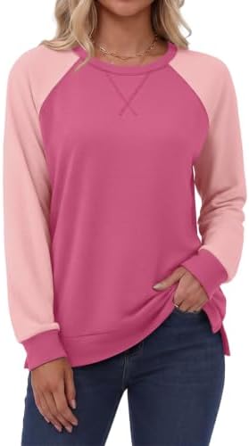 Sweatshirt for Women Crewneck Long Sleeve Tops Pink Tunics 2XL