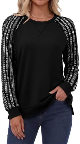 Sweatshirt for Women Crewneck Long Sleeve Tops Striped Black L