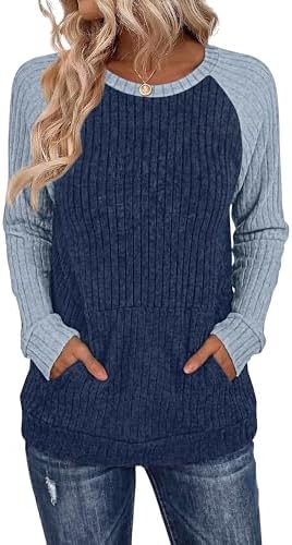 Sweatshirt for Women Fall Clothes Long Sleeve Shirts Plus Size in Navy Blue