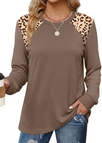 Sweatshirt for Women Long Sleeve Animal Print Tops Khaki