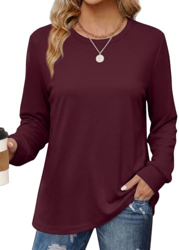 Sweatshirts for Women Crewneck Long Sleeve Top Burgundy L