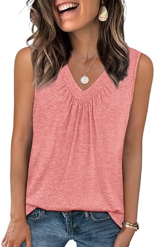 Tank Top for Women Loose Fit Summer Clothes V Neck Ruched
