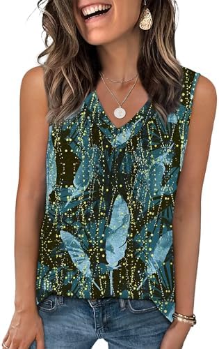 Tank Tops for Women 2025 Summer Sleeveless Tshirts Shirts V in Patterned-glowworm