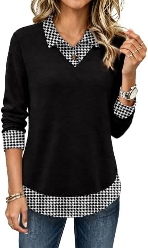 Teacher Shirts for Women Sweaters Fall Tops Plus Size Maternity in Black Houndstooth
