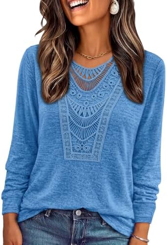 Tops for Women Fall Shirt Long Sleeve Work Blouse Dressy Casual in Deep Blue