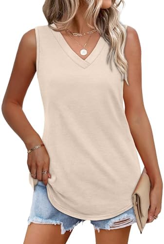 Tops for Women Trendy 2025 Womens Tank Tops Plus Size V Neck in Cream