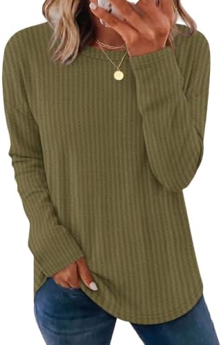 Tops for Women Trendy Fall Sweaters Long Sleeve Shirts Olive in Olive Green