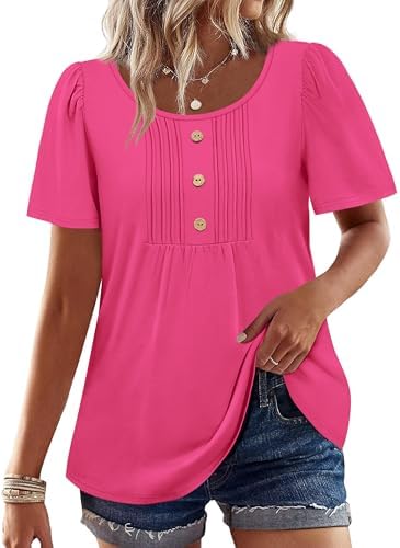 Tops for Women Trendy Going Out Date Night Outfits Short Sleeve in Hot Pink