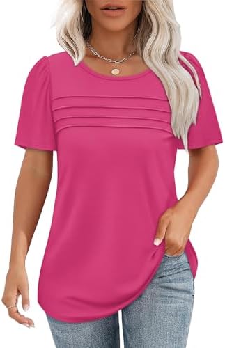 Tops for Women Trendy Short Sleeve T Shirts Summer Outfits in 2-hot Pink