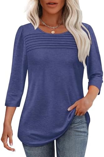 Tshirts Shirts for Women Dressy Casual 3/4 Length Sleeve Cute in Navy