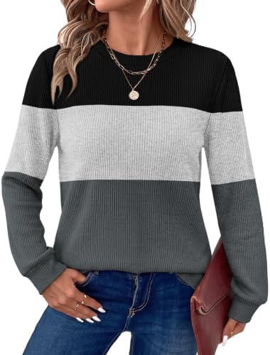 Tunic Tops for Women Long Sleeve Sweaters Dressy Casual Color in Color Block 03