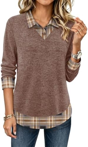 Tunic Tops for Women Loose Fit Button Down Shirts Fall Clothes