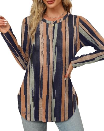 Tunic Tops for Women Loose Fit Dressy Crewneck Striped Long in K-tie Dye Stripes