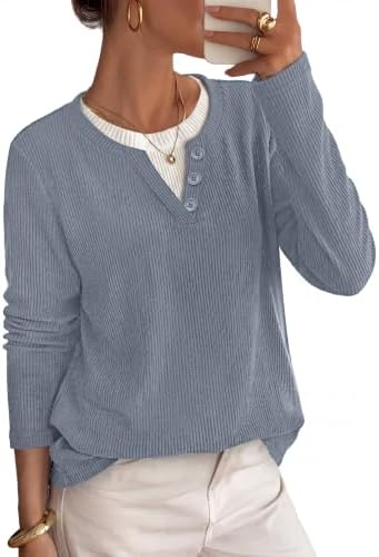 Tunic Tops for Women Loose Fit Dressy Long Sleeve Shirts Fall in Slate Blue
