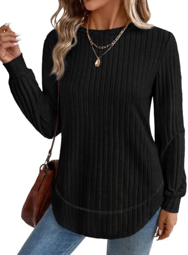 Tunic Tops for Women Loose Fit Dressy Long Sleeve Shirts Black L in D-black