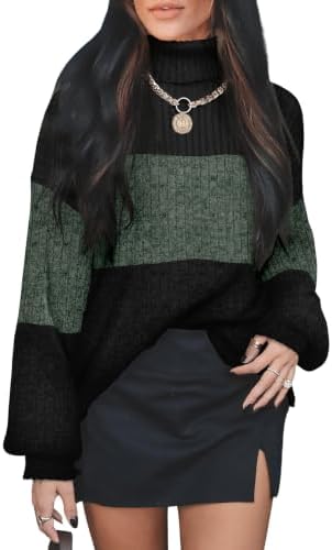 Turtleneck Tops for Women Long Sleeve Shirts Fall Clothes Plus in Bi-black Green