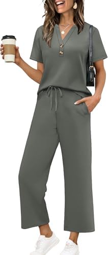 Two Piece Lounge Sets for Women Spring Vacation Beach Travel in Gray