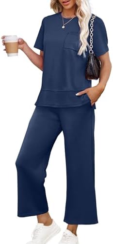 Two Piece Outfits for Women Casual Summer Travel Lounge Sets in Navy