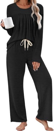 Two Piece Outfits for Women Pleated Pajama Sets for Women Black in Black