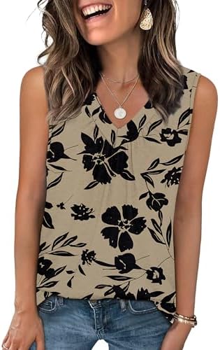V Neck Tank Tops for Women Spring Fashion Vest Tops Beach in Z-beige Flower