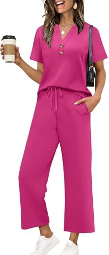 Vacation Outfits for Women Valentine's Day 2 Piece Sets Wide in Hot Pink