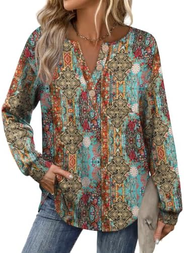 Versatile Boho Inspired Tops for Women Long Sleeve Casual Beach in Print Boho
