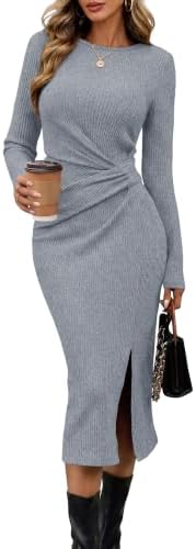 Wedding Guest Dresses for Women Long Sleeve Midi Dress Holiday in Light Blue