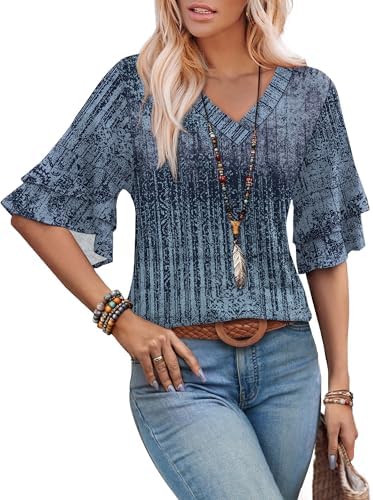 Western Outfit for Women Boho Tops Half Bell Sleeve Women's in Boho Navy
