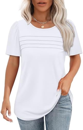 White Blouse for Women Short Sleeve Shirts Dressy Casual Tops in 0-white