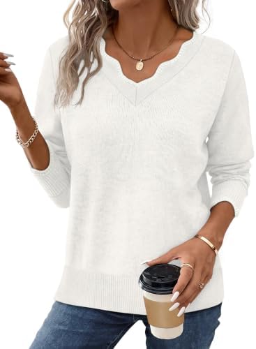 White Sweaters for Women Cozy Fall Lightweight Sweaters for