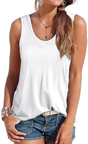 White Tank Tops for Women Summer Outfits Scoop Neck Casual in 1-white