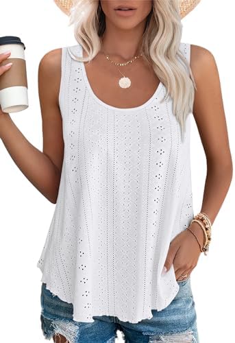 White Tank Tops Women Dressy Scoop Neck Womens Basic Tops