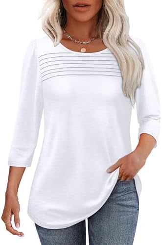 White Tops for Women 3/4 Length Sleeve Blouses Dressy Casual in 0-white