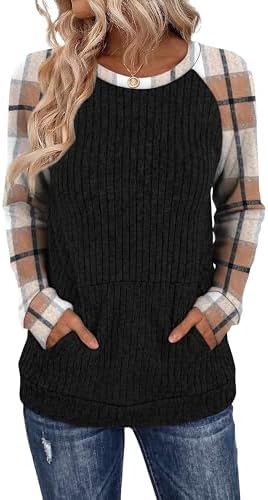 Winter Clothing for Women Long Sleeve Tops Oversized Sweaters in Z-black Plaid Print