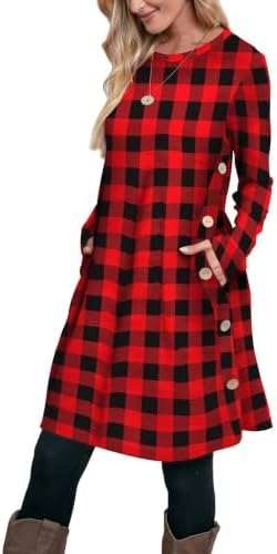 Winter Dress for Women Long Sleeve Dress Plaid Dresses for in Gg- Plaid