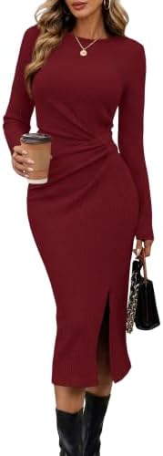 Winter Dresses for Women Cocktail Christmas Party Dresses Midi in Dark Red