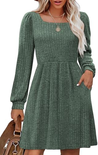 Winter Square Neck Dresses Christmas Tunic Dresses for Women in 01-green