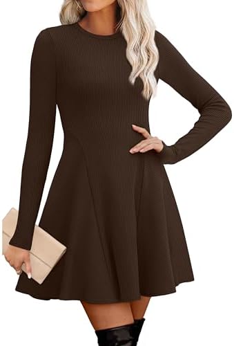 Winter Sweater Dress Womens Chocolate Brown Dress Fit and Flare in Brown