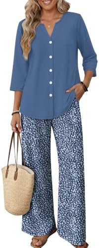 Women 2 Piece Lounge Sets Fashion Outfits Loungewear Boho Blue in Blue Pattern