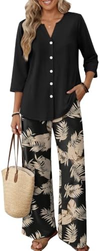 Women 2 Piece Lounge Sets Fashion Outfits Loungewear Boho Black in Black Leaf