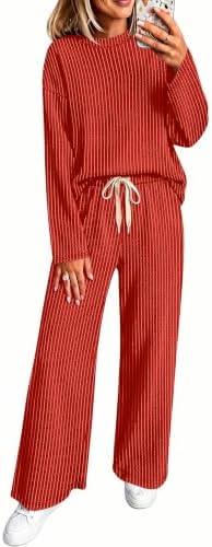 Women 2 Piece Outfits Lounge Set Fashion Fall Winter Matching in Orange Red