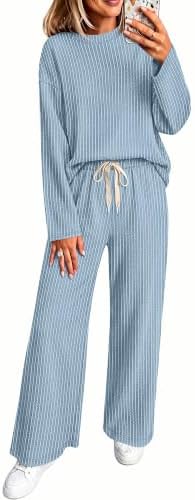 Women 2 Piece Outfits Lounge Set Fashion Fall Winter Matching in Blue
