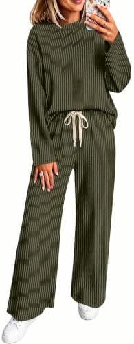 Women 2 Piece Outfits Lounge Set Fashion Fall Winter Matching in Dark Green