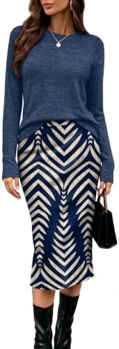 Women 2 Piece Outfits Midi Skirt Sets Fall Loungewear Boho Blue