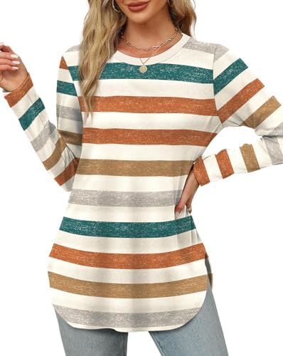 Women Blouses Dressy Casual Long Sleeve Striped Shirt Women in F-multicolor Stripe