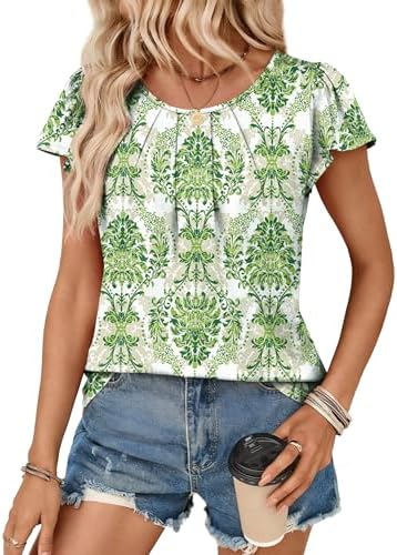 Women Blouses Dressy Casual Short Sleeve Shirts Paisley Tops