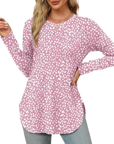 Women Blouses Long Sleeve Valentines Shirts for Women Pink in C-pink Dot