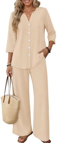 Women's 2 Piece Lounge Sets Trendy Outfits Loungewear Beige M in Apricot