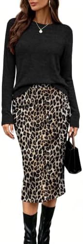 Women's 2 Piece Outfits Midi Skirt Sets Fall Loungewear Leopard in Black Leopard